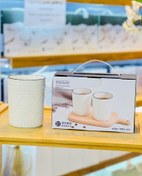 تصویر ست دو عددی لیوان سرامیکی طرح برجسته سفید – طرح زارا 