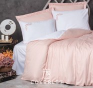 تصویر روتختی گلدوزی گل‌بهی سفید دونفره کاوری مدل Melinda 