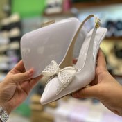 تصویر ست کیف و کفش سفید عروس پاپیونی ورنی کد ۷۰/۱ 