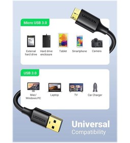 تصویر کابل هارد USB3.0 Micro B یوگرین طول یک متر مدل US130 10841 UGREEN Micro USB 3.0 Cable USB 3.0 Type A Male to Micro B Cord