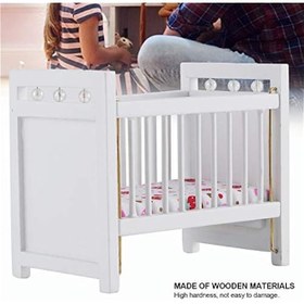 تصویر تخت عروسک چوبی برند generic Baby Doll Bed, Wooden Doll Bed Baby Bed Toy Baby Toy Crib Doll Bedding for Dollhouse