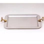 تصویر سینی مستطیل متوسط تک استیل مدل لوپ (دسته طلایی) TakSteel Medium Oblong Tray Loop Model - Steel-Gold