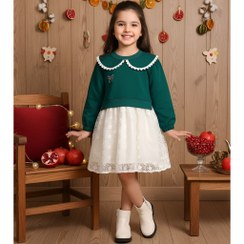 تصویر پیراهن دخترانه سبز سایز ۳ تا ۱۰ سال 