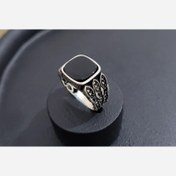 تصویر انگشتر مردانه ترک نگین مشکی نقره 