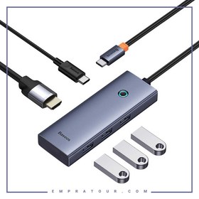 تصویر هاب تایپ سی 5 پورت بیسوس مدل UltraJoy Series BS-OH149 Baseus UltraJoy Series 5-Port HUB Space Grey Type-C to USB3.0*4+PD*1 B00052801811-01