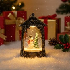 تصویر فانوس چراغ دار تزیینی کریسمس مدل کلبه برفی 