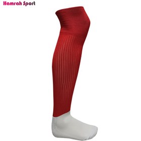 تصویر جوراب فوتبال ساق بلند قرمز کف حوله ای تمام کش 5 ستاره اعلا 