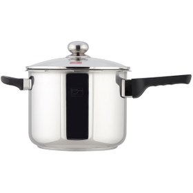 تصویر زودپز دوقلو پارس استیل کف سه لایه (4.5 و 6 ليتر) با درب و بخارپز Parssteel Twin Pressure-Cooker 6+4.5 Litres With Lid And Steamer