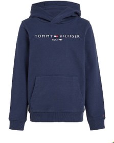 تصویر هودی و سویشرت پسرانه با لوگوی ضروری از پنبه ارگانیک، رنگ سرمه‌ای برند Tommy Hilfiger 