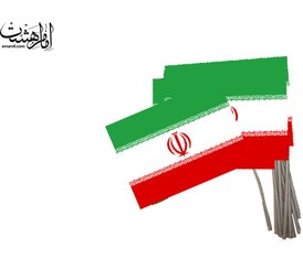 تصویر پرچم دستی کشور ایران بر روی پارچه ساتن جنس ساتن وچاپ سابلیمیشن ویژه اهتزاز و به همراه چوب