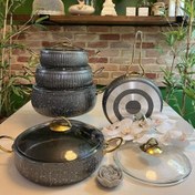 تصویر سرویس قابلمه گرانیتی 10 پارچه اویز مدل سلین _ مشکی granite pot service 10 pieces pendant model celine _ black