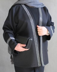 تصویر مانتومجلسی سایزبزرگ کد143 مانتو مجلسی خرجکار نوار نگین