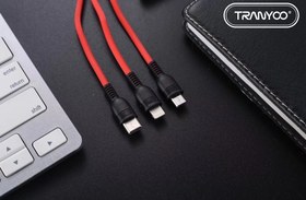 تصویر کابل فست سه کاره USB به MicroUSB/لایتنینگ/Type-c ترانیو مدل XS2 