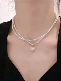 تصویر گردنبند پرلین 1pc Elegant Vintage French Style Double-Layered Faux Pearl Necklace