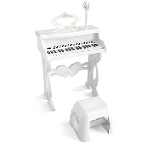 تصویر پیانو اسباب بازی کودک با میکروفن رنگ سفید کد P/102631/SE 