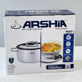 تصویر قابلمه استیل کف لیزری عرشیا 32 سانتی متری مدل SS050-3173 ARSHIA SS050 STAINLESS STEEL NON STICK 3PLY CASSEROLE WITH LID 32CM