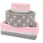 تصویر سبد قلاب بافی تریکو طرح سیسمونی کودک مجموعه ۳ عددی 