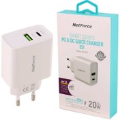 تصویر شارژر دیواری نت فورس مدل NW-220 PD 20W NETFORCE NW-220 2PORT 3A QC PD 20W FAST WALL CHARGER