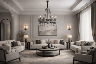 تصویر لوستر چوبی 8 شعله سفید طوسی مدل سفینه 