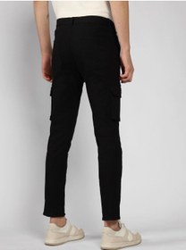 تصویر شلوار کتان مردانه مشکی با فیت باریک - طرح ساده، قد متوسط، تمام قد برند dennis lingo Men's Black Tapered Fit Cotton Trousers - Solid Pattern, Mid-Rise, Full-Length