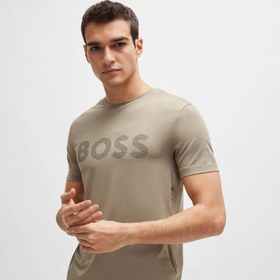 تصویر تی شرت مردانه خاکی هوگو باس مدل PERFORMANCE-STRETCH T-SHIRT 