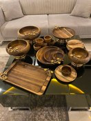 تصویر سرویس پذیرایی گل شکوفه جنس چوب گردو - پیاله پیش دستی 6 تایی 