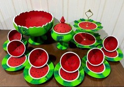تصویر ست ظرف سفالی کامل طرح هندوانه یلدا خاص 