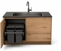 تصویر کابینت پرتابل سینک پی وی سی ضد آب با سینک تک لگن استیل - چوب / سطل زباله Waterproof PVC portable sink cabinet with single stainless steel sink