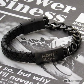 تصویر دستبند چرم و استیل طرح Mont Blanc 