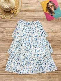 تصویر دامن سه طبقه پلیسه گل دار وارداتی 