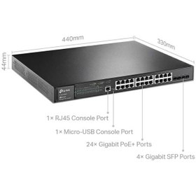 تصویر سوییچ 24 پورت گیگابیت مدیریتی PoE تی پی لینک TP-LINK TL-SG3428MP 24-Port PoE Gigabit Management Switch 