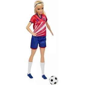 تصویر عروسک باربی فوتبال بلوند با پیراهن شماره ۹ (۲۹ سانتی‌متر) برند barbie Barbie Soccer Blonde Doll in #9 Jersey (29 cm)