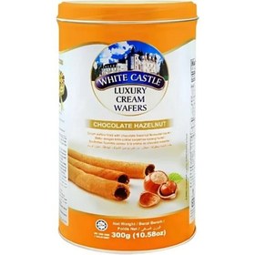 تصویر ویفر رولی فندقی وایت کاستل Whitecastle Hazelnut Roll Wafer وزن 300 گرم تاریخ 2024/07/15 