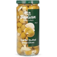 تصویر زیتون با مغز سیر شیشه 460 گرم بانیان - 6260963200723 