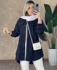 تصویر مانتو زنانه کتان مشکی مدل نغمه 