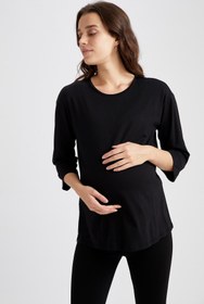 تصویر تیشرت بارداری زنانه Relax طرح چاکدار مشکی برند Defacto کد 1608712021 