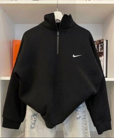 تصویر هودی زنانه نایک نیم زیپ سایز فری رنگ مشکی و سفید 