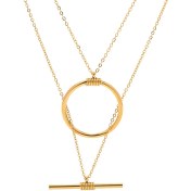 تصویر گردنبند 2 لاین قفل T روکش طلا 