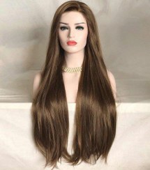 تصویر کلاه گیس زنانه بلند با خط رویش طبیعی دستباف رنگ قهوه ای روشن (کد:۲۰۰۰4) Women's fiber wig (code:20004)