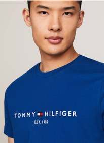 تصویر تی‌شرت مردانه با دوخت لوگو - فیت اسلیم، 100% پنبه، آبی برند Tommy Hilfiger Men's Logo Embroidery Slim Fit T-Shirt - Pure cotton, Blue