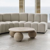 تصویر میز جلو مبلی مورا با روی شیشه و چوب 