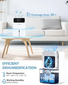 تصویر رطوبت‌گیر بی‌صدای JERVAMNI با حالت خواب و نور هفت رنگ JERVAMNI Quiet Dehumidifier with Sleep Mode & 7 Colors Light