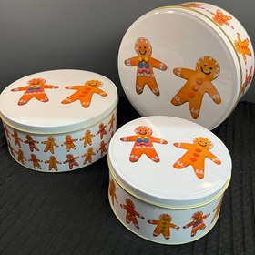 تصویر قوطی فلزی گرد کریسمسی بزرگ ۳ عددی طرح بیسکویت کد 22-413 