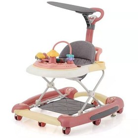 تصویر روروک کودک بونلی دسته دار راکر شو 8 چرخ طوسی-صورتی BONELLI baby walker 