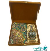 تصویر ست هدیه گلدان 20 سفال میناکاری و رومیزی ترمه 1*1 به همراه جعبه هدیه ترمه 