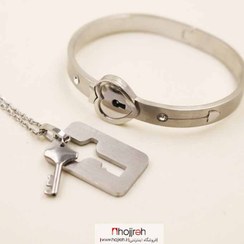 تصویر ست دستبند و گردنبند دوستی استیل قفل و کلید رنگ 