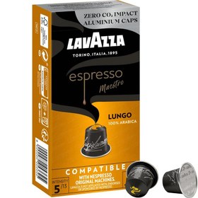 تصویر کپسول قهوه آلومینیومی لاوازا مدل Espresso Lungo Lavazza Lavazza Espresso Maestro Lungo100% Arabica Aluminium Capsules