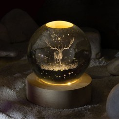 تصویر چراغ خواب گوی کریستالی طرح گوزن سایز ۶ سانت 