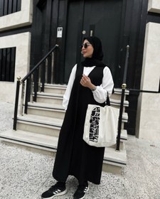 تصویر پیراهن زنانه بلند استین یقه سفیدسایز۳۶ تا۵۰ - سایز 