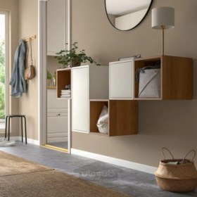 تصویر ترکیب کابینت دیواری ایکیا مدل IKEA EKET رنگ سفید/اثر گردویی تحویل 29 روزه IKEA EKET